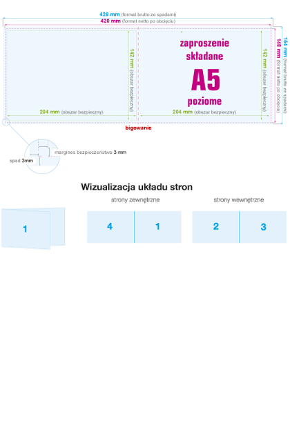 Zaproszenie składane A5 poziom - instrukcja przygotowania pliku