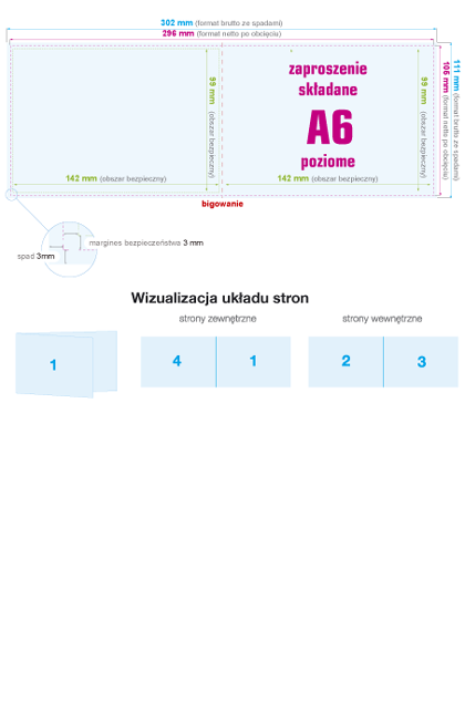 Zaproszenie składane A6 poziom - instrukcja przygotowania pliku